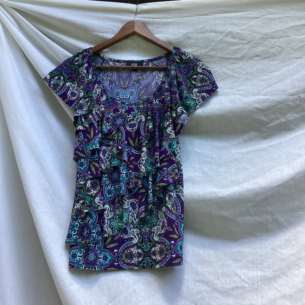 AGB Purple Ruffled Cap Sleeve Blouse, size small